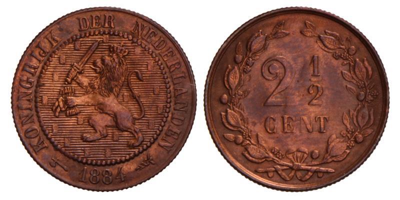 2½ Cent Willem III 1884. Prachtig.