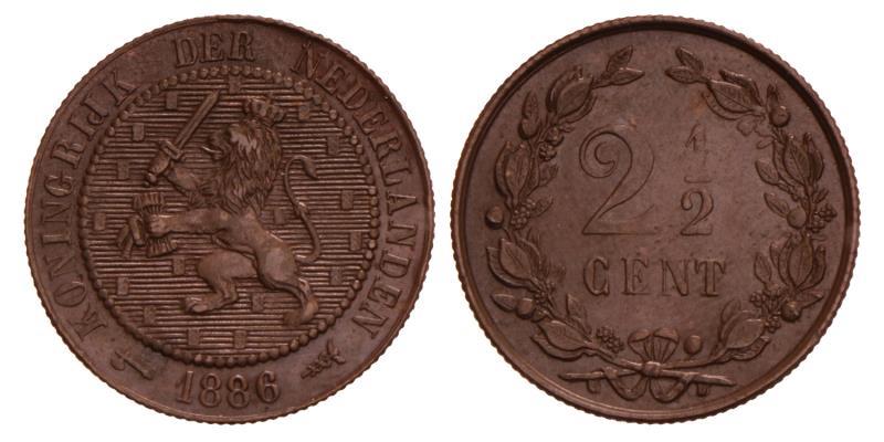 2½ Cent Willem III 1886. Prachtig +.