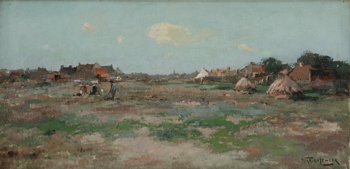 Hendrik Frauenfelder (Vught 1885 - 1922 Alkemade), Landarbeiders aan het werk nabij een dorpje.