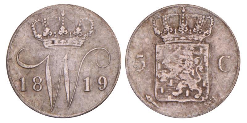 5 Cent Willem I 1819 U. Zeer Fraai.