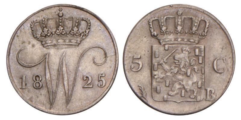 5 Cent Willem I 1825 B. Zeer Fraai +.