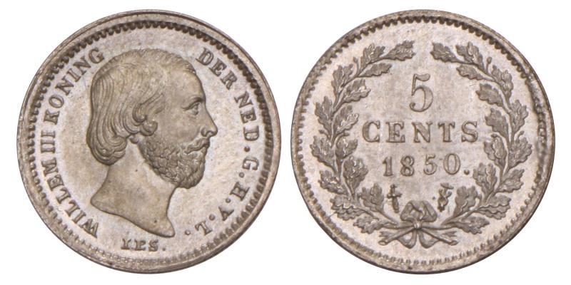 5 Cent Willem III 1850. FDC.