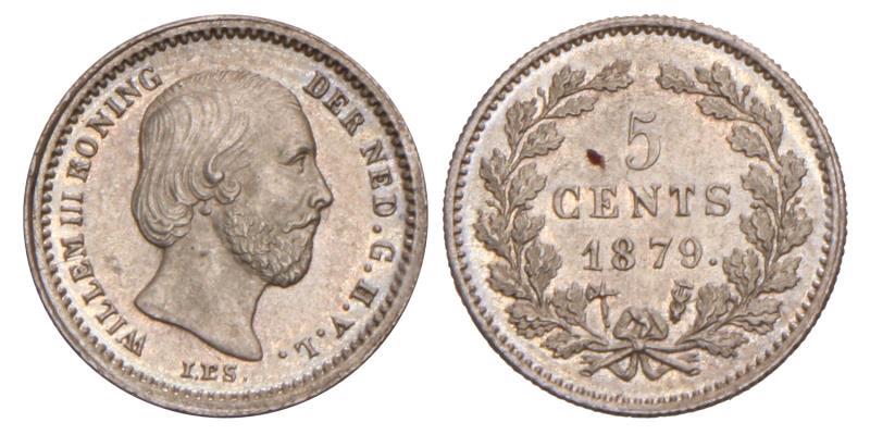 5 Cent Willem III 1879. Prachtig +.