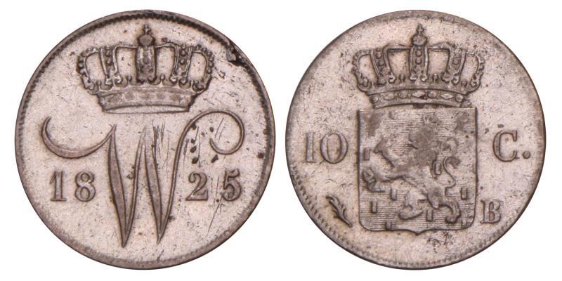 10 Cent Willem I 1825 B. Fraai / Zeer Fraai.