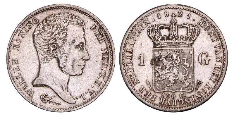 1 Gulden Willem I 1821 U. Zeer Fraai / Prachtig.
