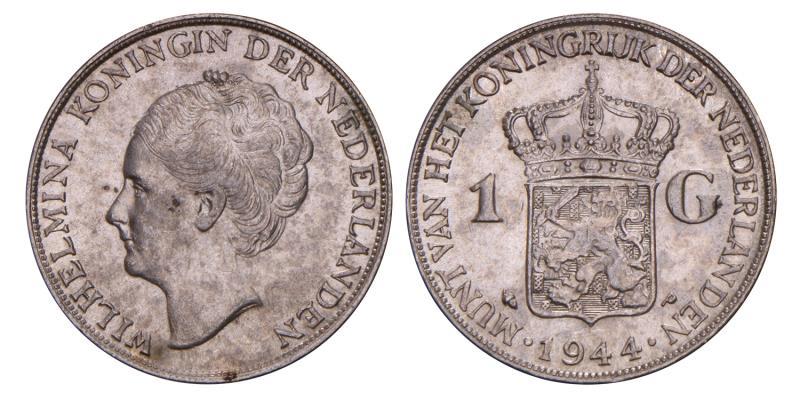 1 Gulden Wilhelmina 1944 P. Zeer Fraai +.