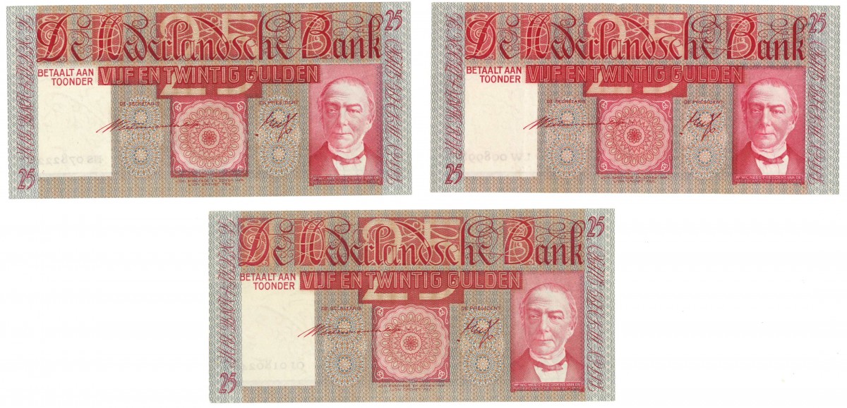 Nederland 3x 25 gulden Bankbiljet Type 1931 Mees - Zeer Fraai / Prachtig