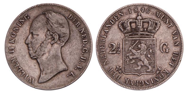 2½ Gulden Willem II 1846 lelie. Zeer Fraai.