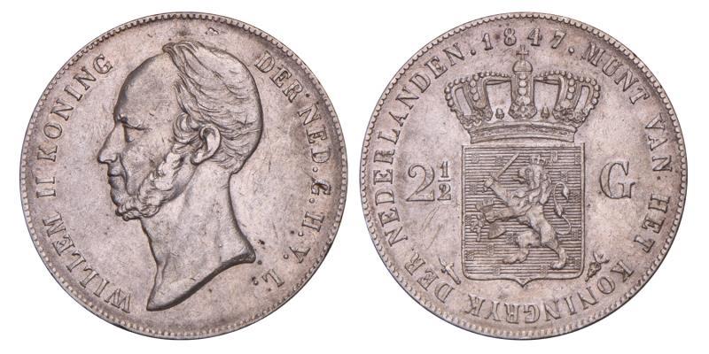2½ Gulden Willem II 1847. Zeer Fraai / Prachtig.