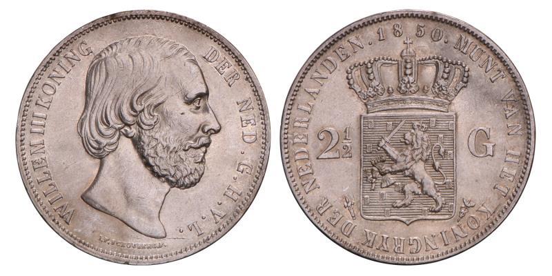2½ Gulden Willem III 1850. Prachtig +.