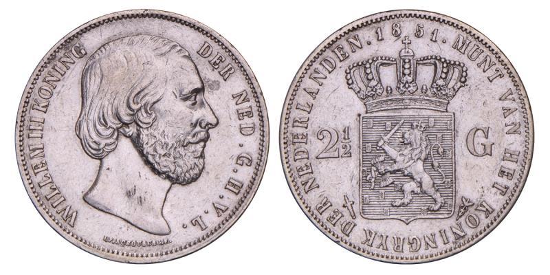 2½ Gulden Willem III 1851. Zeer Fraai / Prachtig.