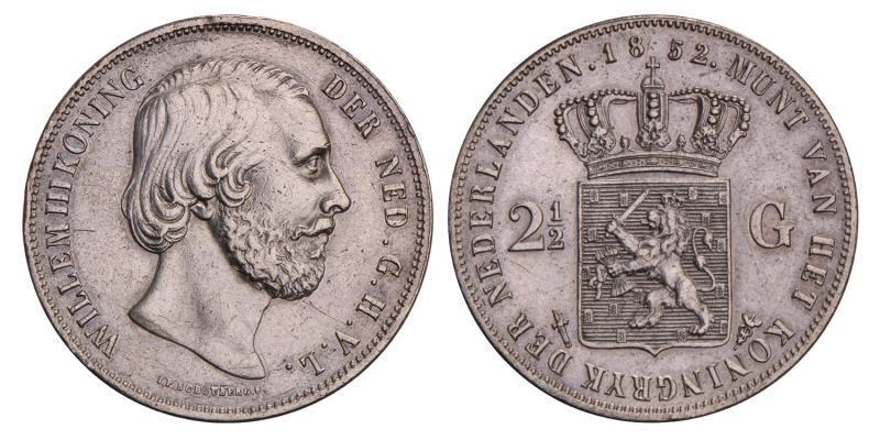 2½ Gulden Willem III 1852. Zeer Fraai / Prachtig.