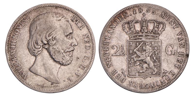 2½ Gulden Willem III 1853. Fraai / Zeer Fraai.