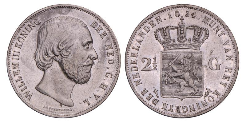 2½ Gulden Willem III 1854. Prachtig -.