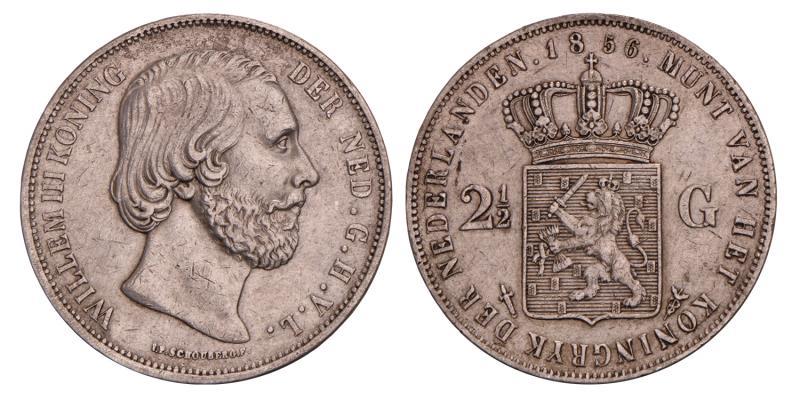 2½ Gulden Willem III 1856. Zeer Fraai / Prachtig.