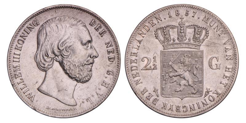 2½ Gulden Willem III 1857. Prachtig -.
