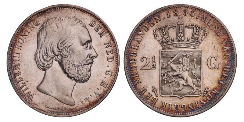 2½ Gulden Willem III 1858. Prachtig -.