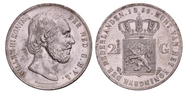 2½ Gulden Willem III 1859. Zeer Fraai / Prachtig.