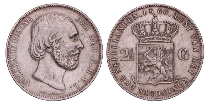 2½ Gulden Willem III 1860. Zeer Fraai +.