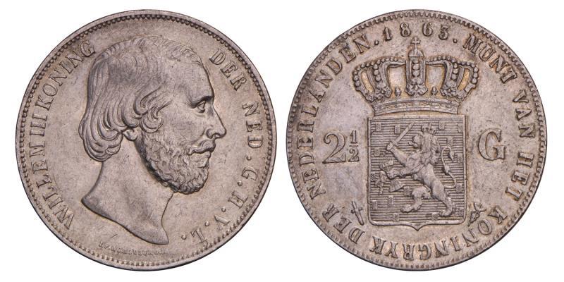 2½ Gulden Willem III 1863. Zeer Fraai +.