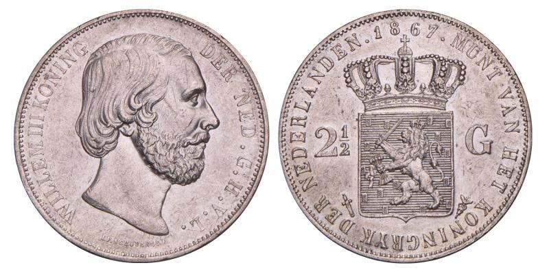 2½ Gulden Willem III 1867. Prachtig.