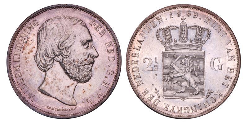 2½ Gulden Willem III 1869. Prachtig -.