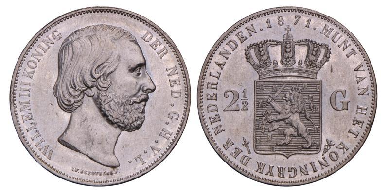 2½ Gulden Willem III 1871. Prachtig.