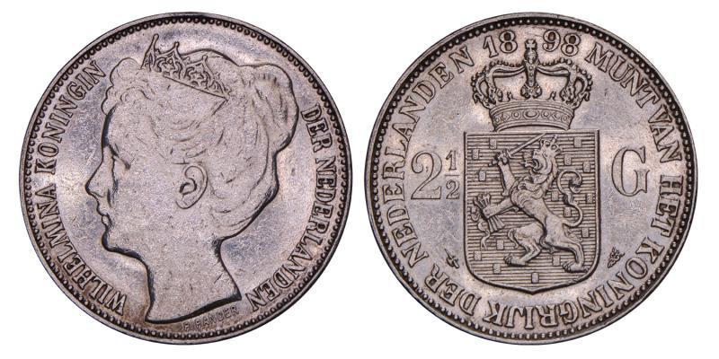 2½ Gulden Wilhelmina 1898. Zeer Fraai / Prachtig.