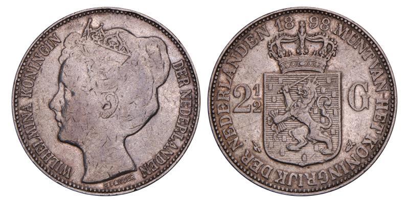 2½ Gulden Wilhelmina 1898. Zeer Fraai +.