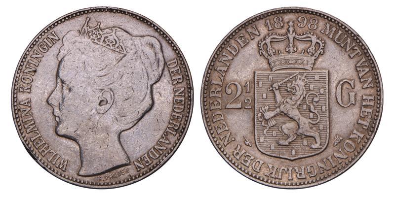 2½ Gulden Wilhelmina 1898. Zeer Fraai +.