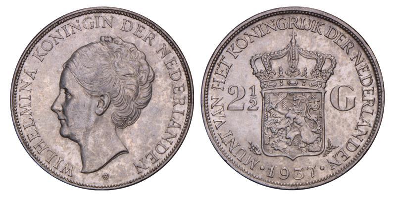 2½ Gulden Wilhelmina 1937. Prachtig / FDC.