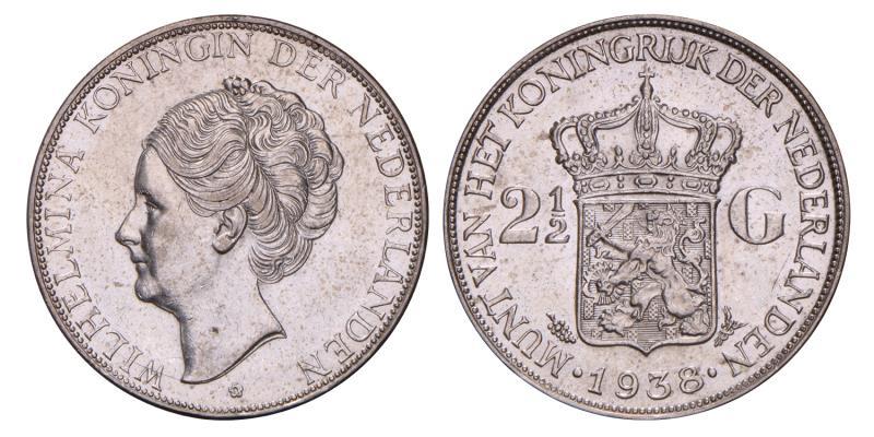 2½ Gulden Wilhelmina 1938. Prachtig / FDC.