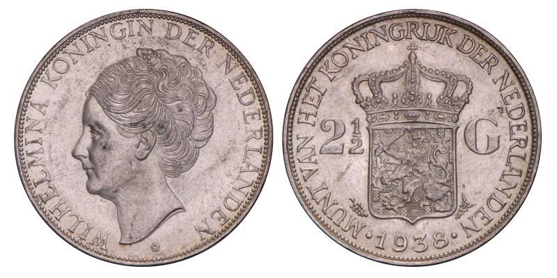 2½ Gulden Wilhelmina 1938 grofhaar. Prachtig / FDC.