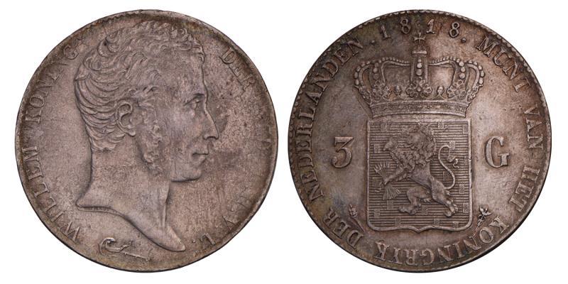 3 Gulden Willem I 1818 U. Zeer Fraai -.