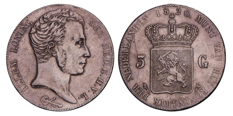 3 Gulden Willem I 1820 U. Zeer Fraai +.
