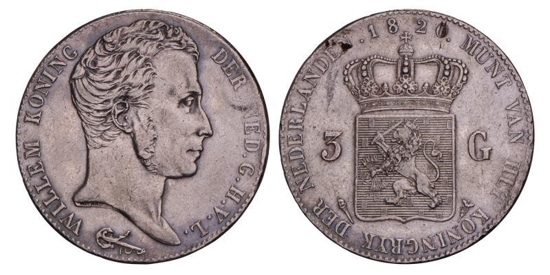 3 Gulden Willem I 1820 U. Zeer Fraai.