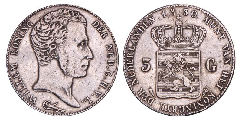3 Gulden Willem I 1830/20. Prachtig.
