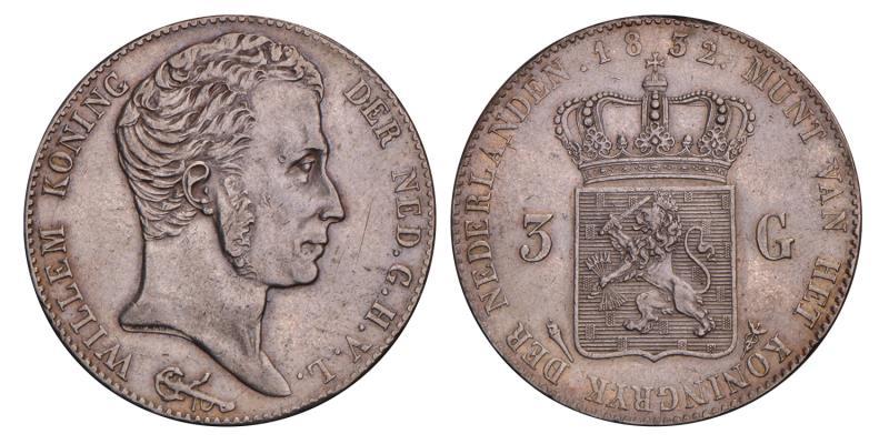 3 Gulden Willem I 1832/24. Zeer Fraai / Prachtig.
