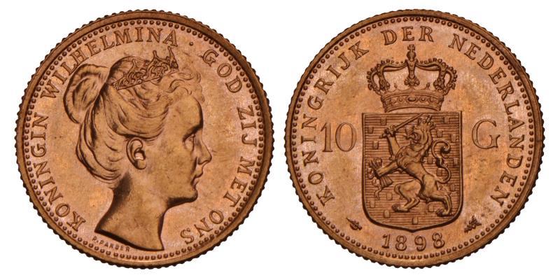 10 Gulden goud Wilhelmina 1898. FDC.
