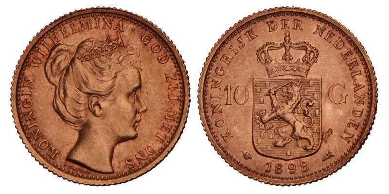 10 Gulden goud Wilhelmina 1898. Prachtig / FDC.