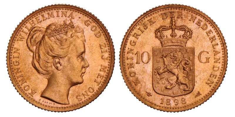 10 Gulden goud Wilhelmina 1898. Prachtig / FDC.