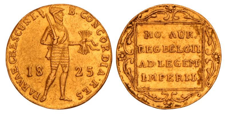 Gouden dukaat Willem I 1825 B. Zeer Fraai / Prachtig.