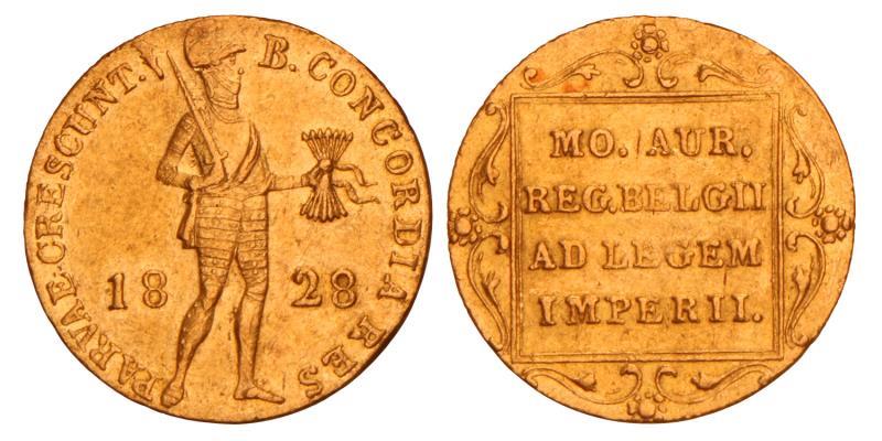 Gouden dukaat Willem I 1828 B. Zeer Fraai / Prachtig.