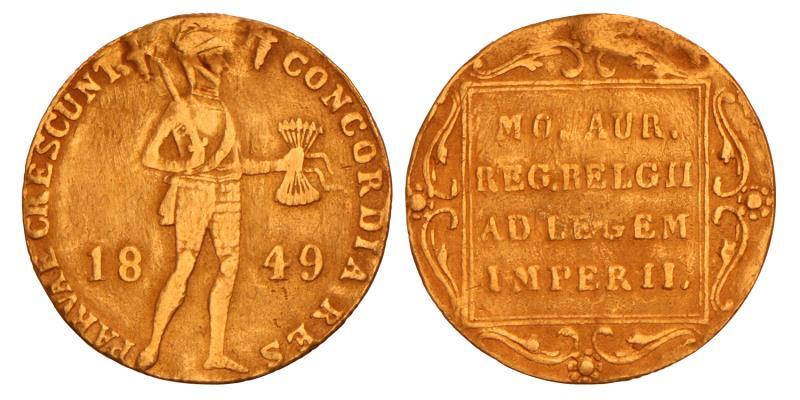 Gouden dukaat Willem II 1849. Fraai +.