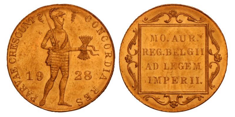 Gouden dukaat Wilhelmina 1928. FDC.