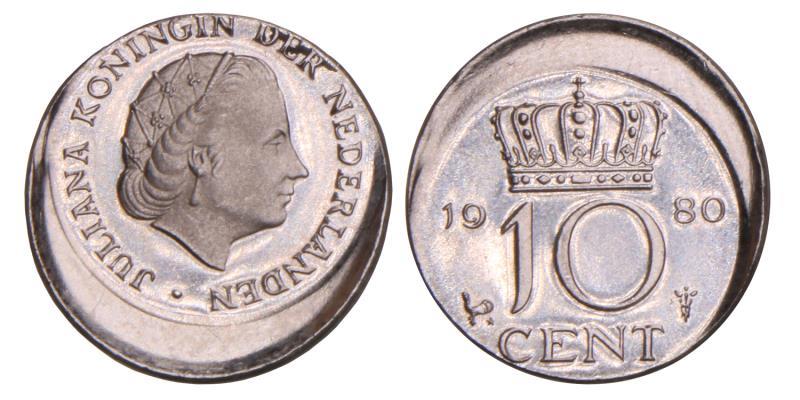 10 Cent Juliana 1980 excentrisch geslagen. FDC.