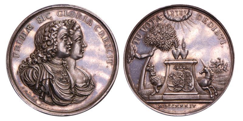 Nederland. 1734. Huwelijk prins van Oranje met prinses Anna van Engeland. Door A. Andeles. Vvl. 87.