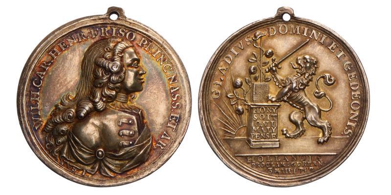 Nederland. 1747. Verheffing van Willem Karel Hendrik Friso tot stadhouder Willem IV. Door N. van Swinderen. Vvl. 227.