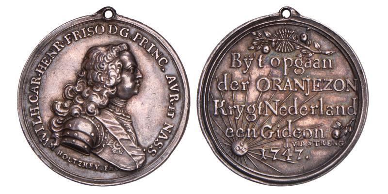 Nederland. 1747. Verheffing van Willem Karel Hendrik Friso tot stadhouder Willem IV. Door Holtzhey.