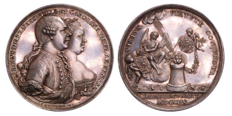 Nederland. 1760. Den Haag. Huwelijk van prinses Carolina met Karl Christian van Nassau-Weilburg. Door J.G. Holtzhey. VvL. 358.